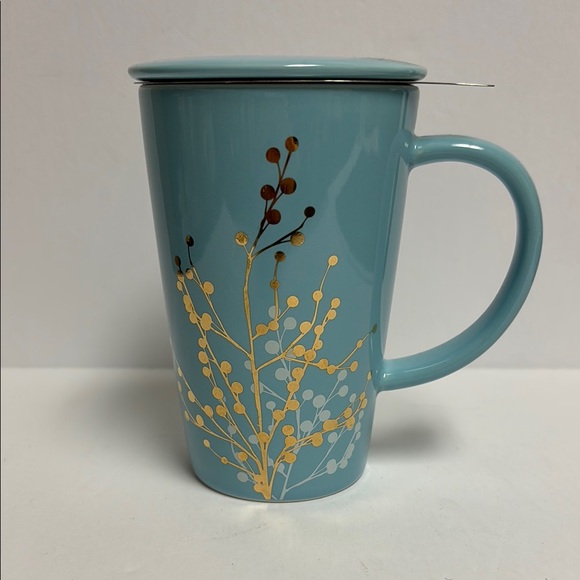 David’s Tea Nordic Mug in Mint Blue with Gold Branches - Picture 2 of 6